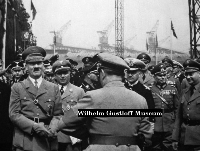 Adolf Hitler before his speech for the launch of the Wilhelm Gustloff cruise ship